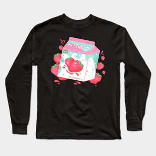 Retro 90s Japanese Kawaii Strawberry Milk Shake Carton Long Sleeve T-Shirt